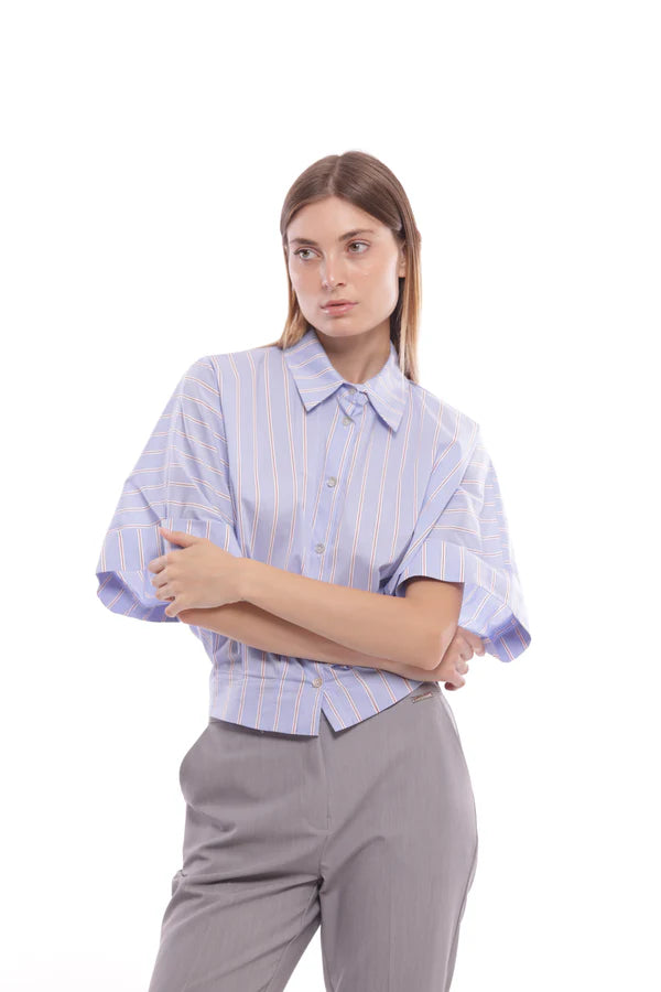 CAMICIA CROPPED IN COTONE A RIGHE