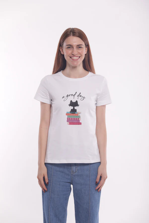 T-SHIRT GATTO LIBRERIA