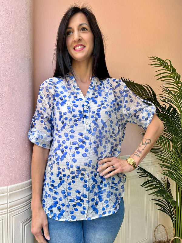 Camicia blooming foglie blu